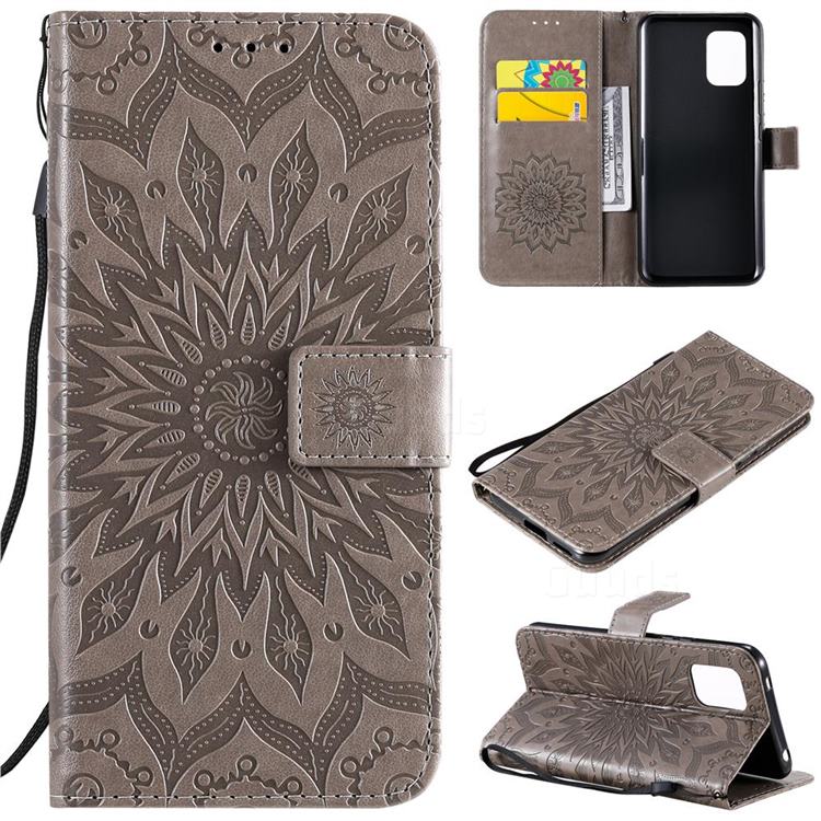 Embossing Sunflower Leather Wallet Case for Xiaomi Mi 10 Lite - Gray
