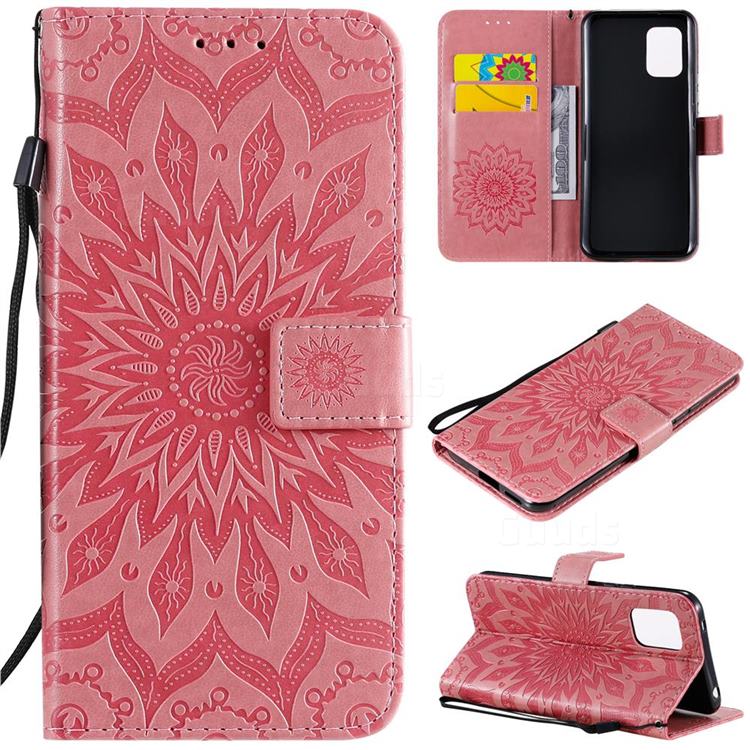 Embossing Sunflower Leather Wallet Case for Xiaomi Mi 10 Lite - Pink