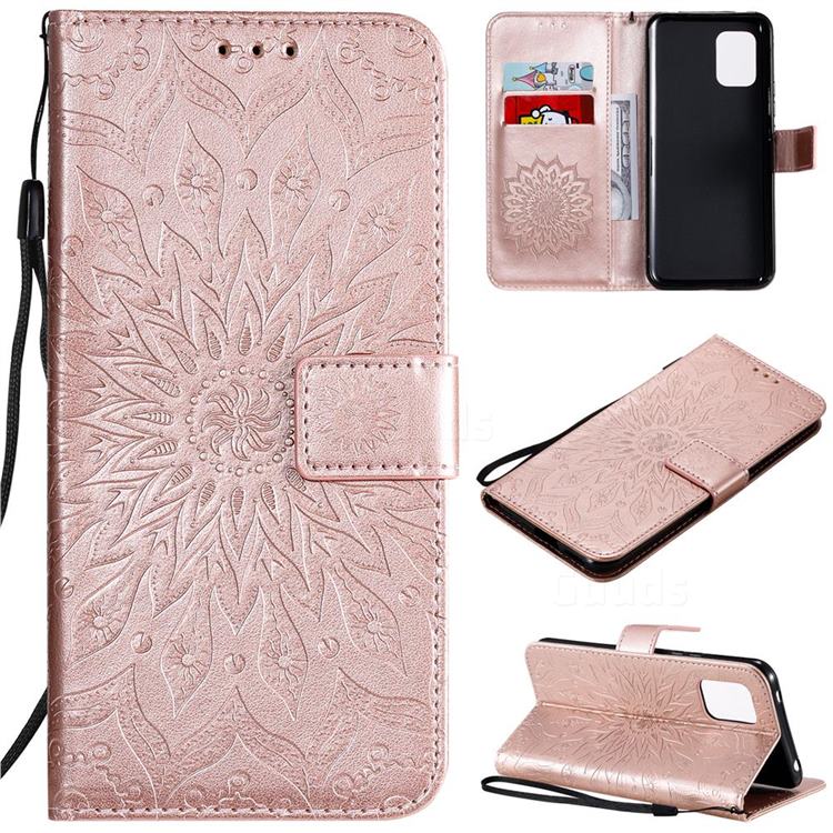 Embossing Sunflower Leather Wallet Case for Xiaomi Mi 10 Lite - Rose Gold