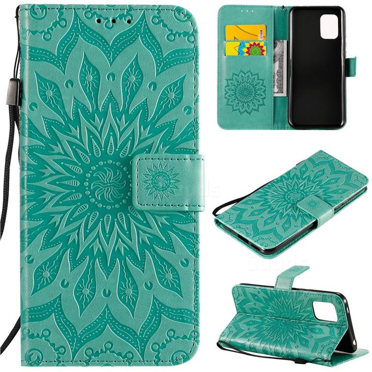 Embossing Sunflower Leather Wallet Case for Xiaomi Mi 10 Lite - Green