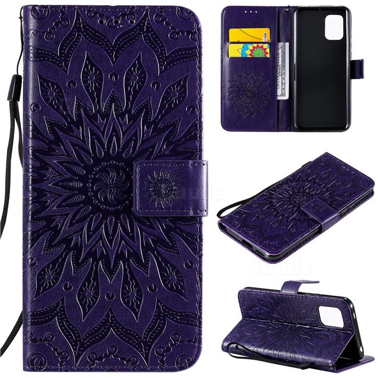 Embossing Sunflower Leather Wallet Case for Xiaomi Mi 10 Lite - Purple