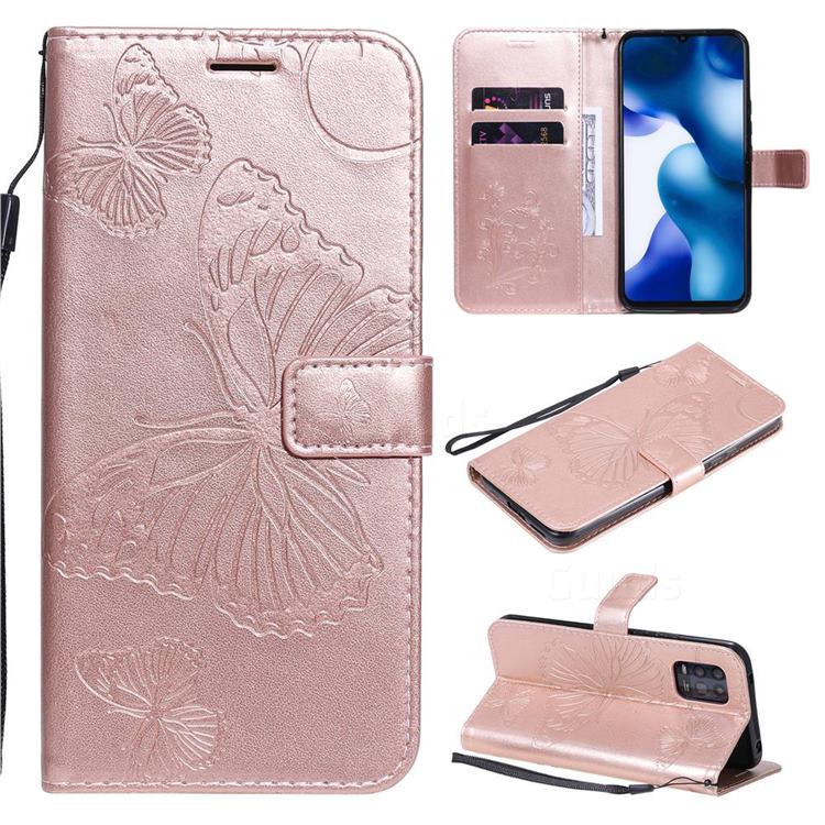 Embossing 3D Butterfly Leather Wallet Case for Xiaomi Mi 10 Lite - Rose Gold