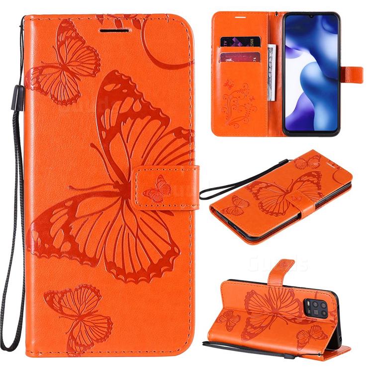 Embossing 3D Butterfly Leather Wallet Case for Xiaomi Mi 10 Lite - Orange