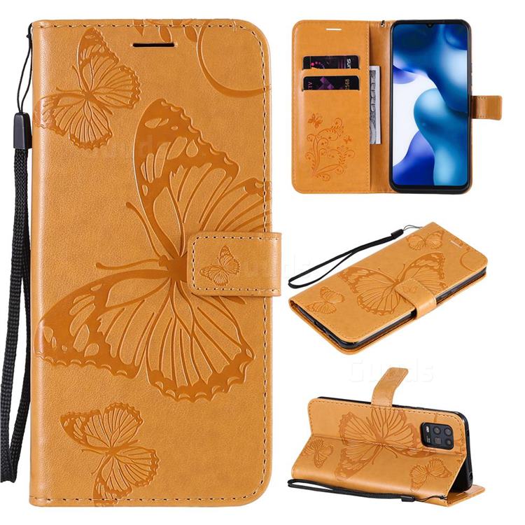 Embossing 3D Butterfly Leather Wallet Case for Xiaomi Mi 10 Lite - Yellow