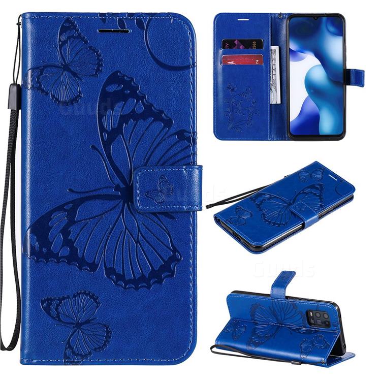 Embossing 3D Butterfly Leather Wallet Case for Xiaomi Mi 10 Lite - Blue