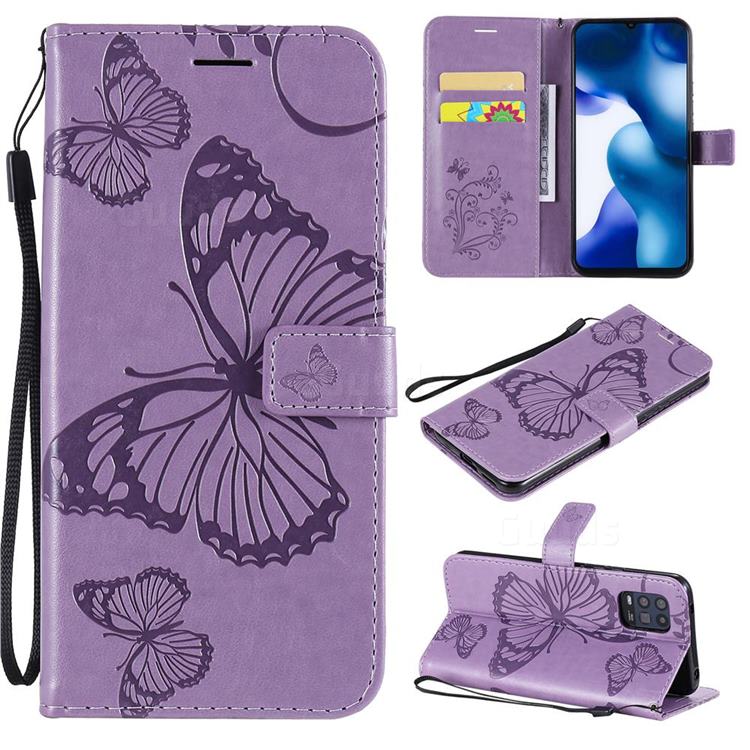 Embossing 3D Butterfly Leather Wallet Case for Xiaomi Mi 10 Lite - Purple