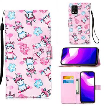Unicorn and Flowers Matte Leather Wallet Phone Case for Xiaomi Mi 10 Lite