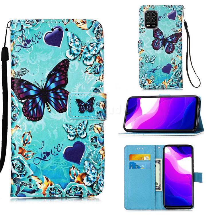 Love Butterfly Matte Leather Wallet Phone Case for Xiaomi Mi 10 Lite