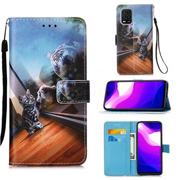 Mirror Cat Matte Leather Wallet Phone Case for Xiaomi Mi 10 Lite