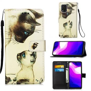 Cat Confrontation Matte Leather Wallet Phone Case for Xiaomi Mi 10 Lite