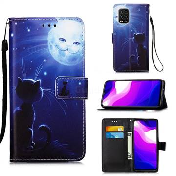 Cat and Moon Matte Leather Wallet Phone Case for Xiaomi Mi 10 Lite