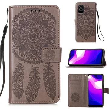 Embossing Dream Catcher Mandala Flower Leather Wallet Case for Xiaomi Mi 10 Lite - Gray