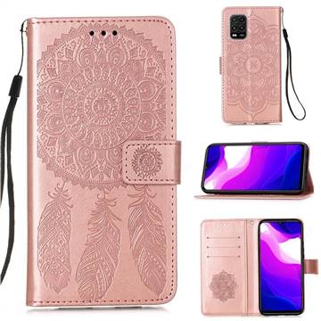 Embossing Dream Catcher Mandala Flower Leather Wallet Case for Xiaomi Mi 10 Lite - Rose Gold