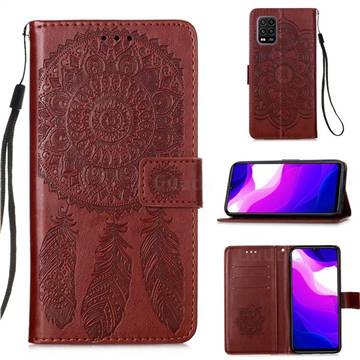 Embossing Dream Catcher Mandala Flower Leather Wallet Case for Xiaomi Mi 10 Lite - Brown