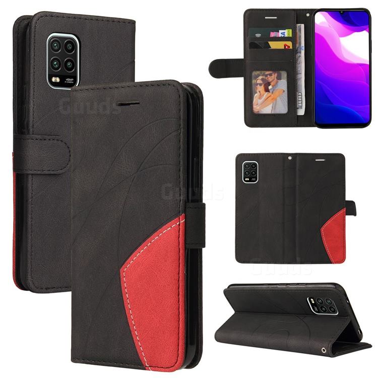Luxury Two-color Stitching Leather Wallet Case Cover for Xiaomi Mi 10 Lite - Black