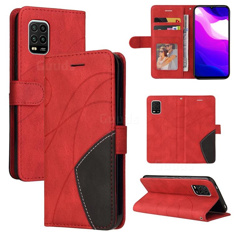 Luxury Two-color Stitching Leather Wallet Case Cover for Xiaomi Mi 10 Lite - Red