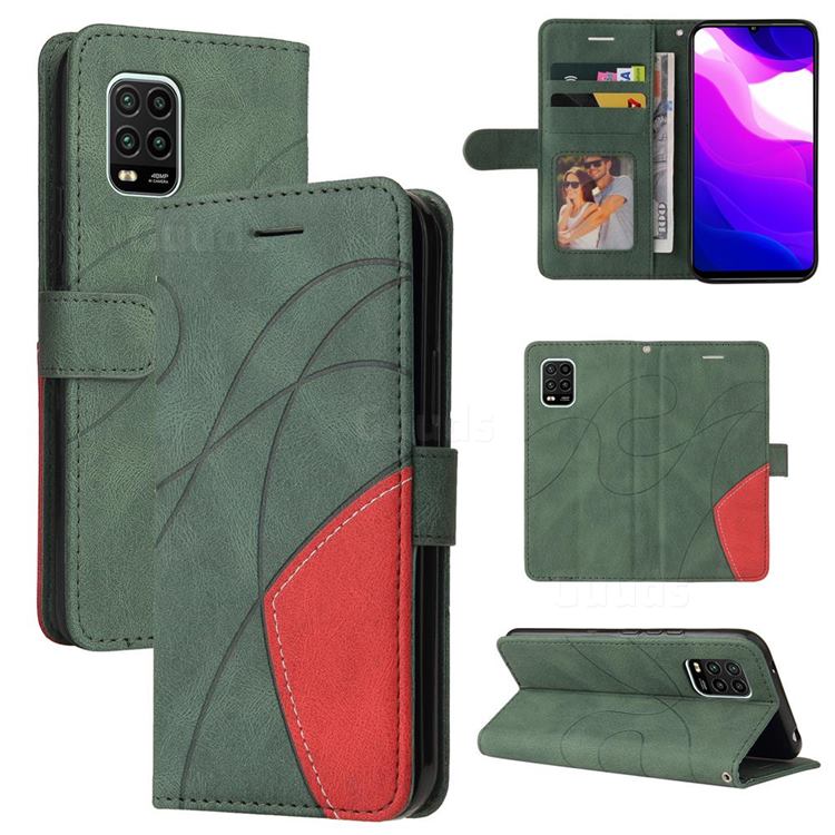Luxury Two-color Stitching Leather Wallet Case Cover for Xiaomi Mi 10 Lite - Green