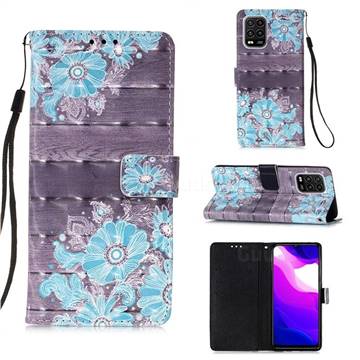 Blue Flower 3D Painted Leather Wallet Case for Xiaomi Mi 10 Lite