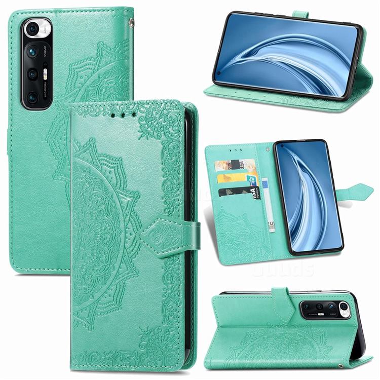 Embossing Imprint Mandala Flower Leather Wallet Case for Xiaomi Mi 10S - Green
