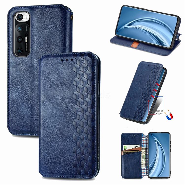 Ultra Slim Fashion Business Card Magnetic Automatic Suction Leather Flip Cover for Xiaomi Mi 10S - Dark Blue