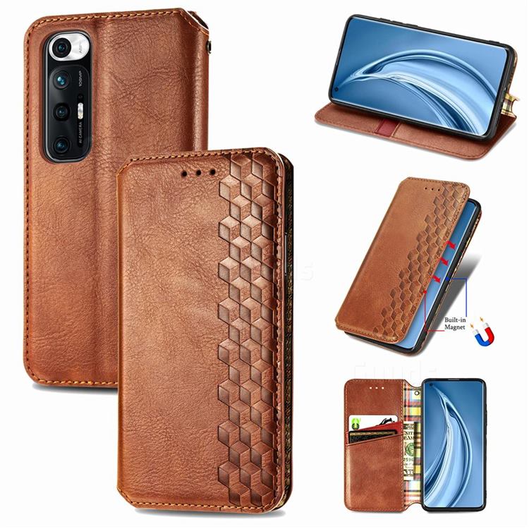 Ultra Slim Fashion Business Card Magnetic Automatic Suction Leather Flip Cover for Xiaomi Mi 10S - Brown