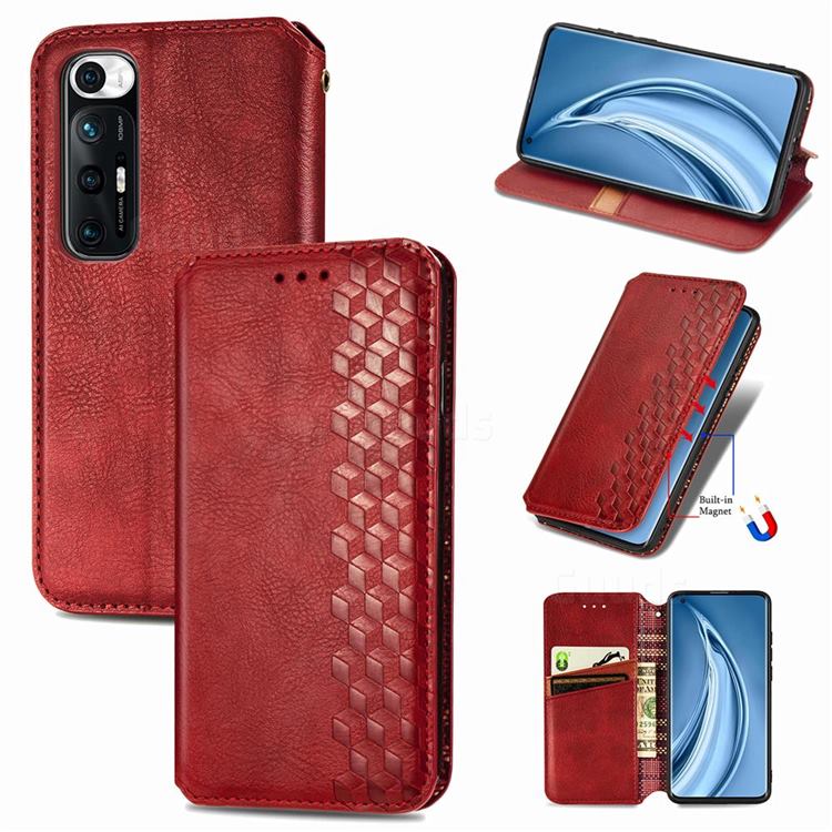 Ultra Slim Fashion Business Card Magnetic Automatic Suction Leather Flip Cover for Xiaomi Mi 10S - Red