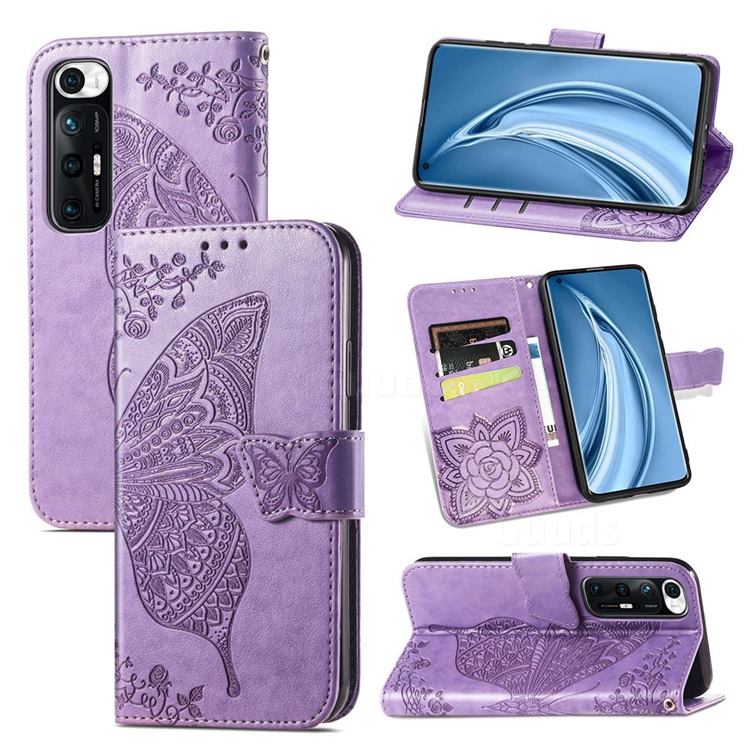 Embossing Mandala Flower Butterfly Leather Wallet Case for Xiaomi Mi 10S - Light Purple