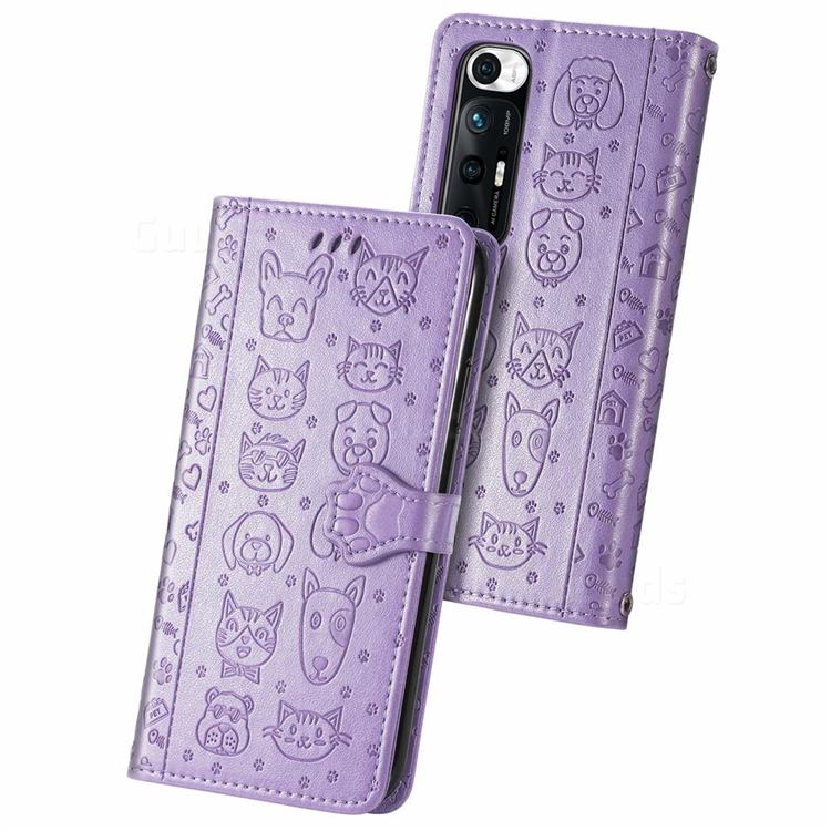 Embossing Dog Paw Kitten and Puppy Leather Wallet Case for Xiaomi Mi 10S - Purple