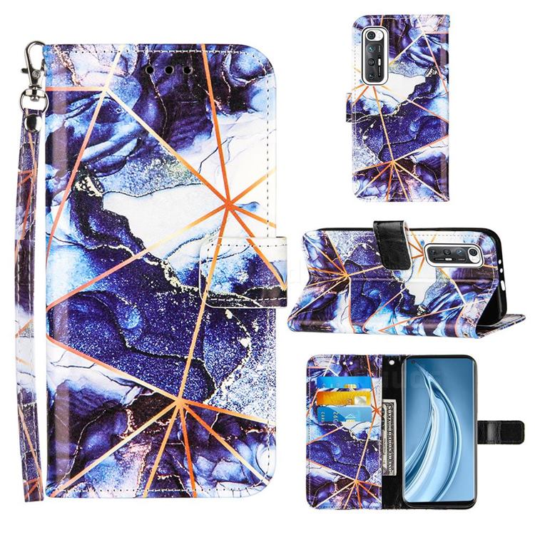Starry Blue Stitching Color Marble Leather Wallet Case for Xiaomi Mi 10S