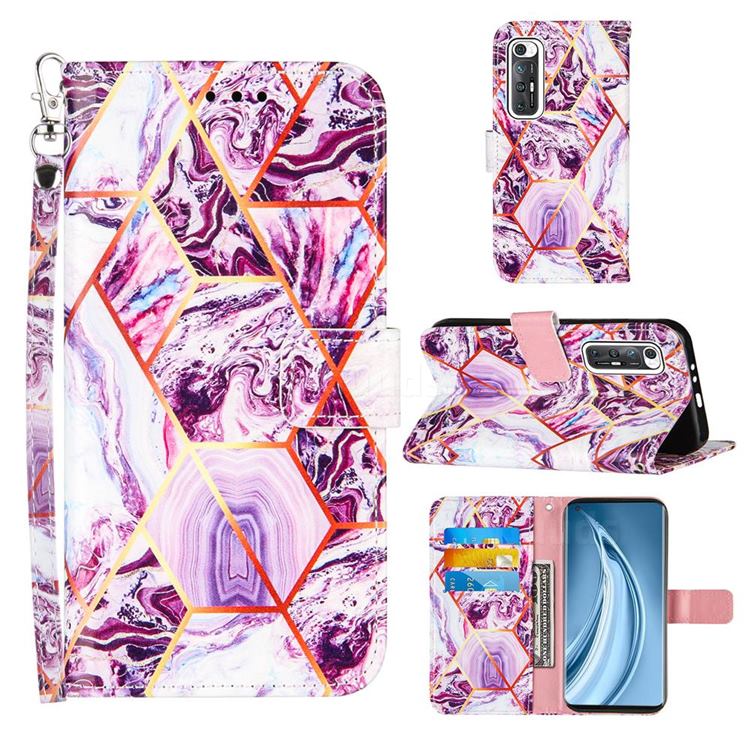 Dream Purple Stitching Color Marble Leather Wallet Case for Xiaomi Mi 10S
