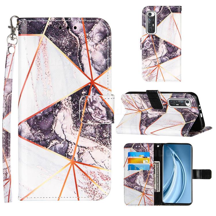 Black and White Stitching Color Marble Leather Wallet Case for Xiaomi Mi 10S
