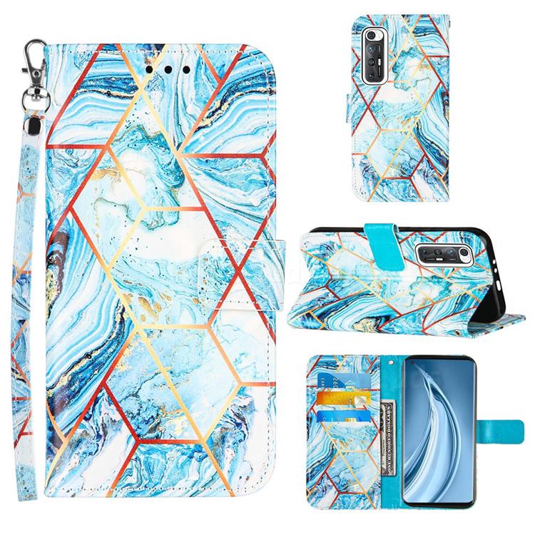 Lake Blue Stitching Color Marble Leather Wallet Case for Xiaomi Mi 10S