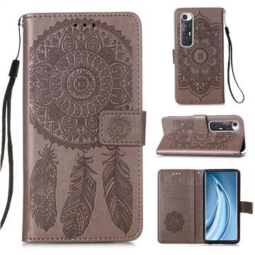 Embossing Dream Catcher Mandala Flower Leather Wallet Case for Xiaomi Mi 10S - Gray