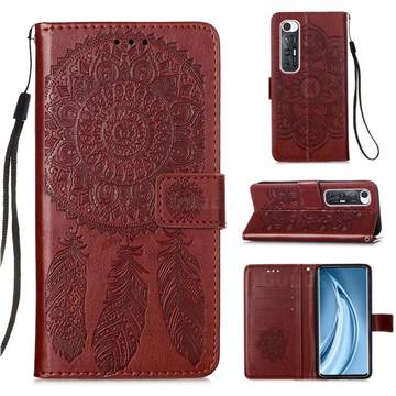 Embossing Dream Catcher Mandala Flower Leather Wallet Case for Xiaomi Mi 10S - Brown