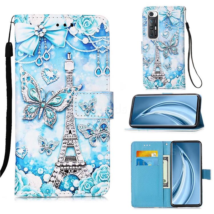 Tower Butterfly Matte Leather Wallet Phone Case for Xiaomi Mi 10S