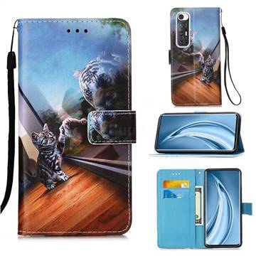 Mirror Cat Matte Leather Wallet Phone Case for Xiaomi Mi 10S