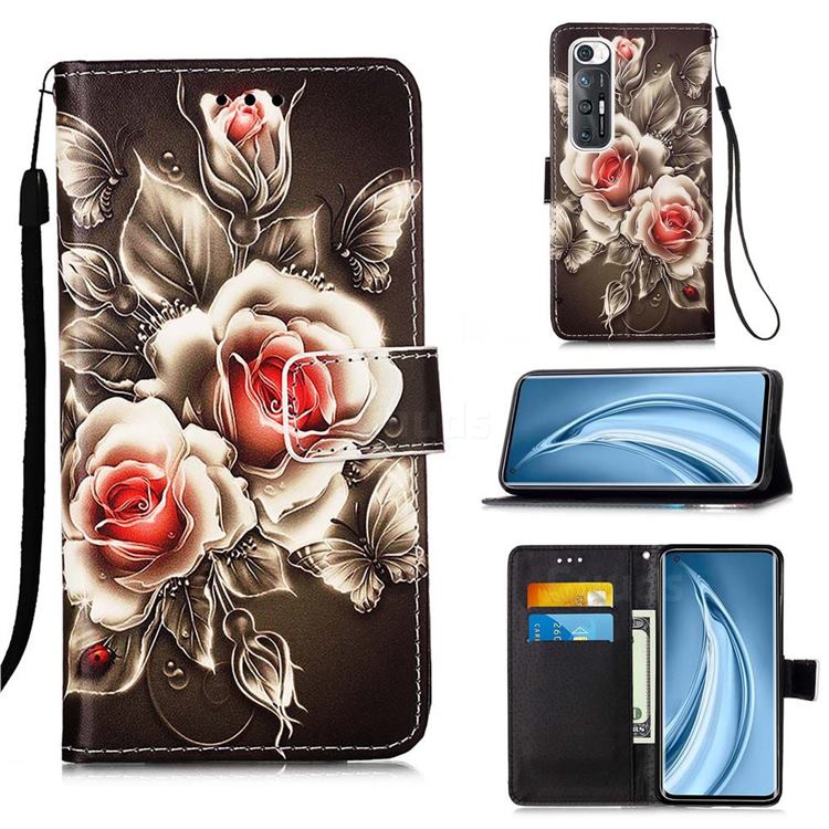 Black Rose Matte Leather Wallet Phone Case for Xiaomi Mi 10S