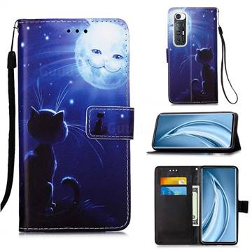 Cat and Moon Matte Leather Wallet Phone Case for Xiaomi Mi 10S
