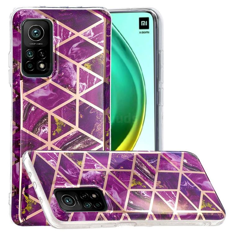 Purple Rhombus Galvanized Rose Gold Marble Phone Back Cover for Xiaomi Mi 10T / 10T Pro 5G