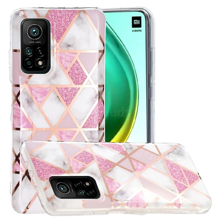 Pink Rhombus Galvanized Rose Gold Marble Phone Back Cover for Xiaomi Mi 10T / 10T Pro 5G