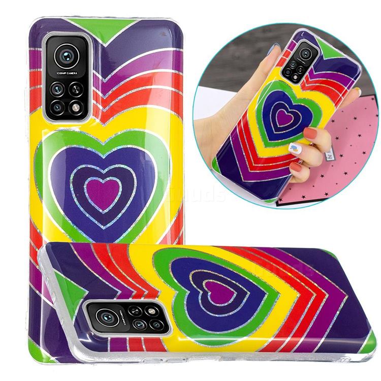 Rainbow Heart Painted Galvanized Electroplating Soft Phone Case Cover for Xiaomi Mi 10T / 10T Pro 5G