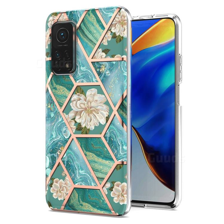 Blue Chrysanthemum Marble Electroplating Protective Case Cover for Xiaomi Mi 10T / 10T Pro 5G