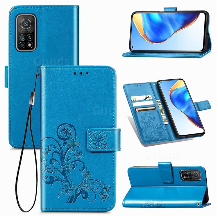 Embossing Imprint Four-Leaf Clover Leather Wallet Case for Xiaomi Mi 10T / 10T Pro 5G - Blue
