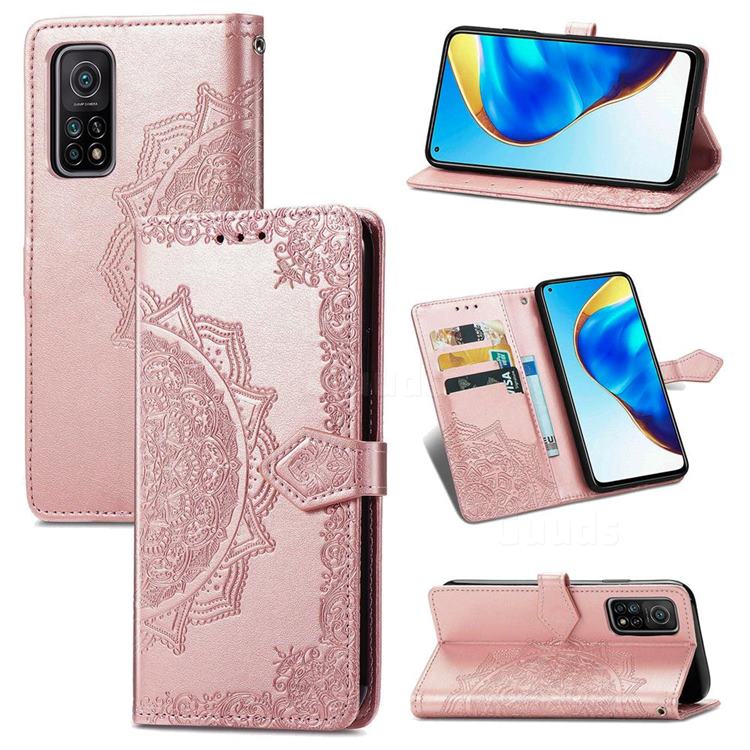 Embossing Imprint Mandala Flower Leather Wallet Case for Xiaomi Mi 10T / 10T Pro 5G - Rose Gold