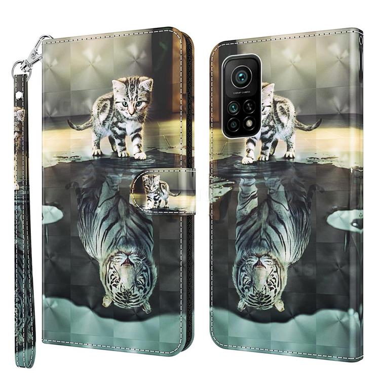 Tiger and Cat 3D Painted Leather Wallet Case for Xiaomi Mi 10T / 10T Pro 5G