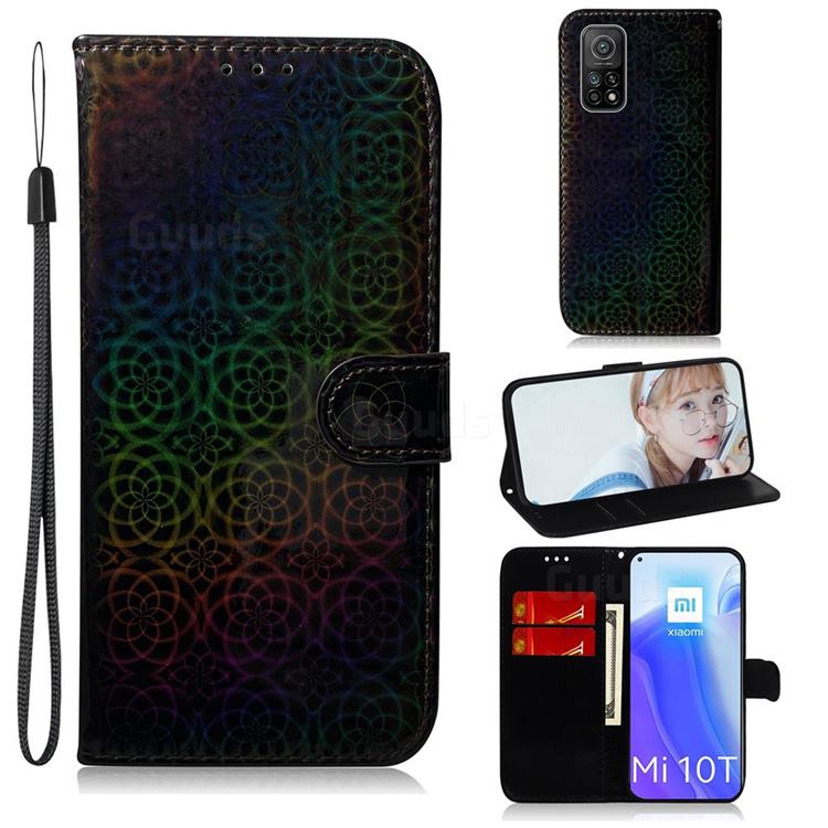 Laser Circle Shining Leather Wallet Phone Case for Xiaomi Mi 10T / 10T Pro 5G - Black