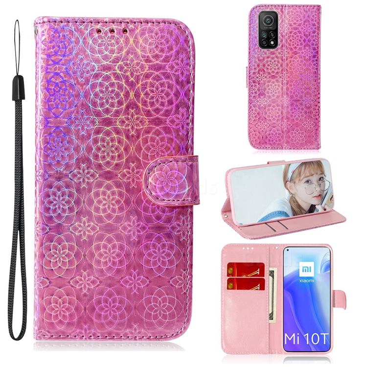 Laser Circle Shining Leather Wallet Phone Case for Xiaomi Mi 10T / 10T Pro 5G - Pink