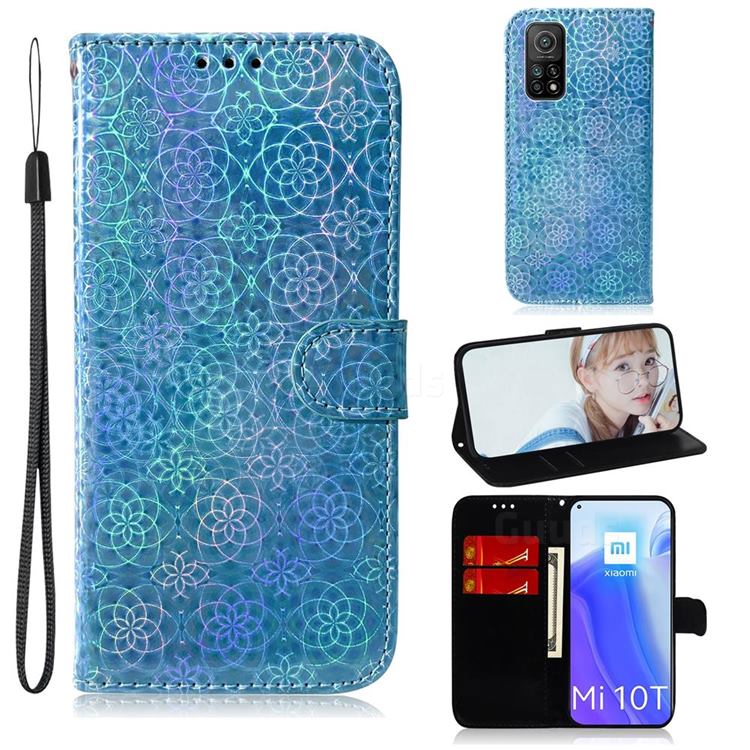 Laser Circle Shining Leather Wallet Phone Case for Xiaomi Mi 10T / 10T Pro 5G - Blue