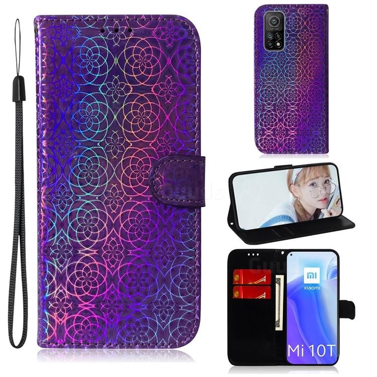 Laser Circle Shining Leather Wallet Phone Case for Xiaomi Mi 10T / 10T Pro 5G - Purple