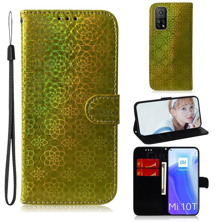 Laser Circle Shining Leather Wallet Phone Case for Xiaomi Mi 10T / 10T Pro 5G - Golden
